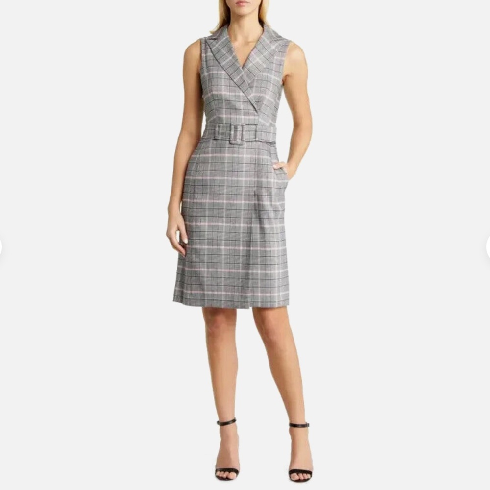 Eliza J Glen Plaid Belted Sleeveless Sheath Dress in size 8